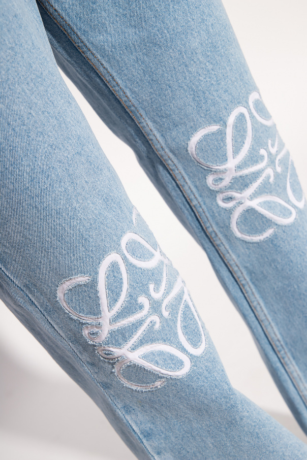 logo patched jeans loewe trousers blue denim